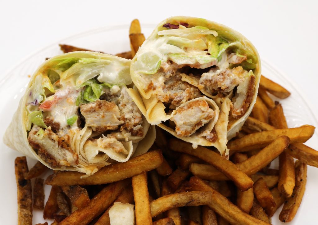 Fireside Welland restaurant buffalo chicken wrap with fresh cut fries